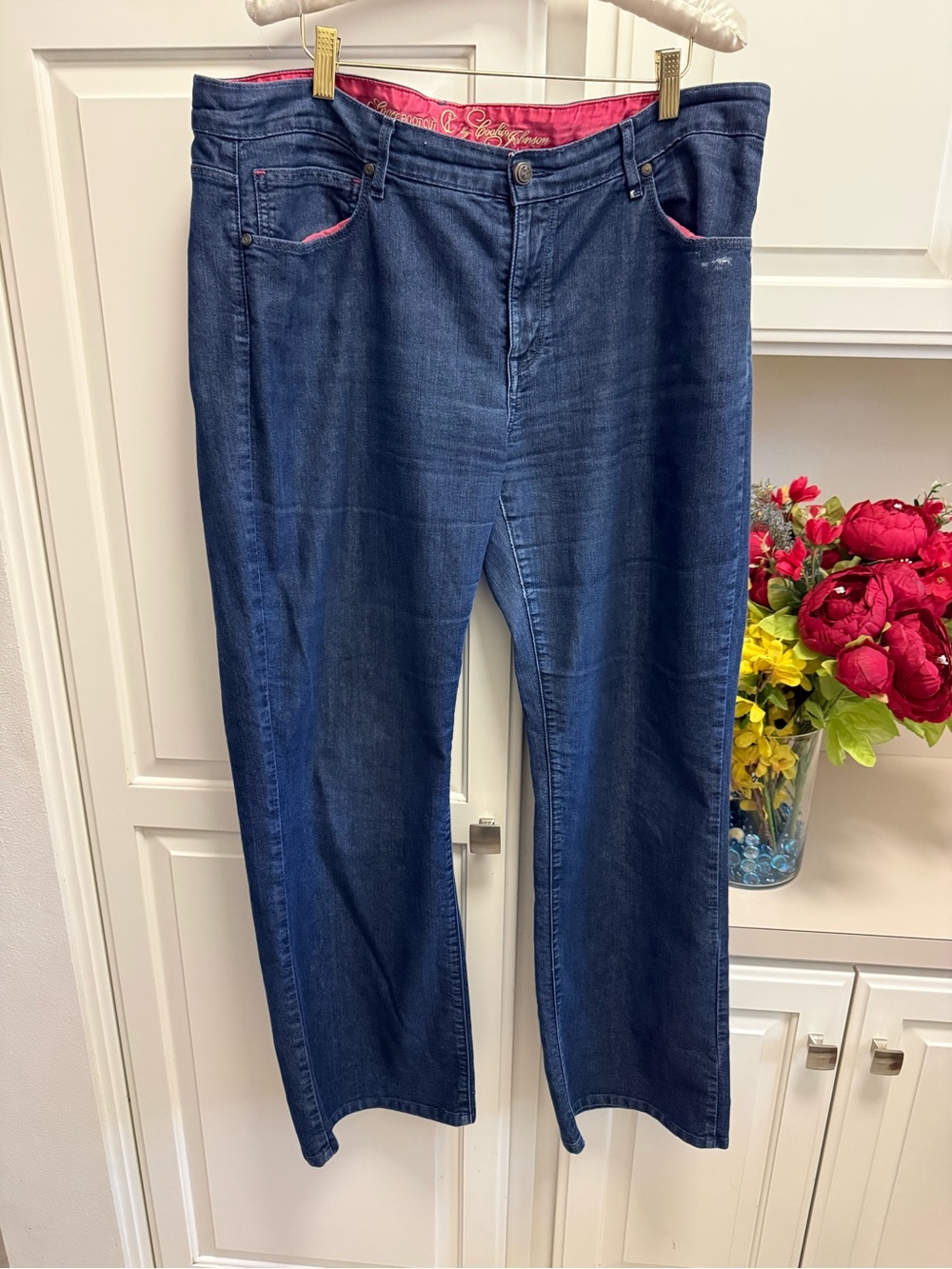 CJ Johnson Women's Dark Blue Boot Cut Jeans with Pink Trim